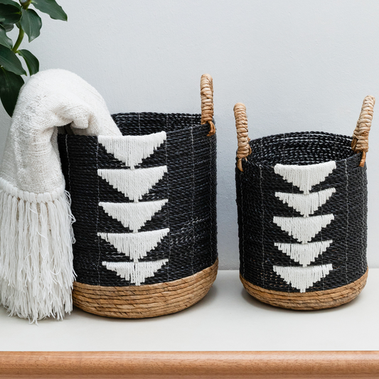 The Black Rope Raffia Rattan Basket