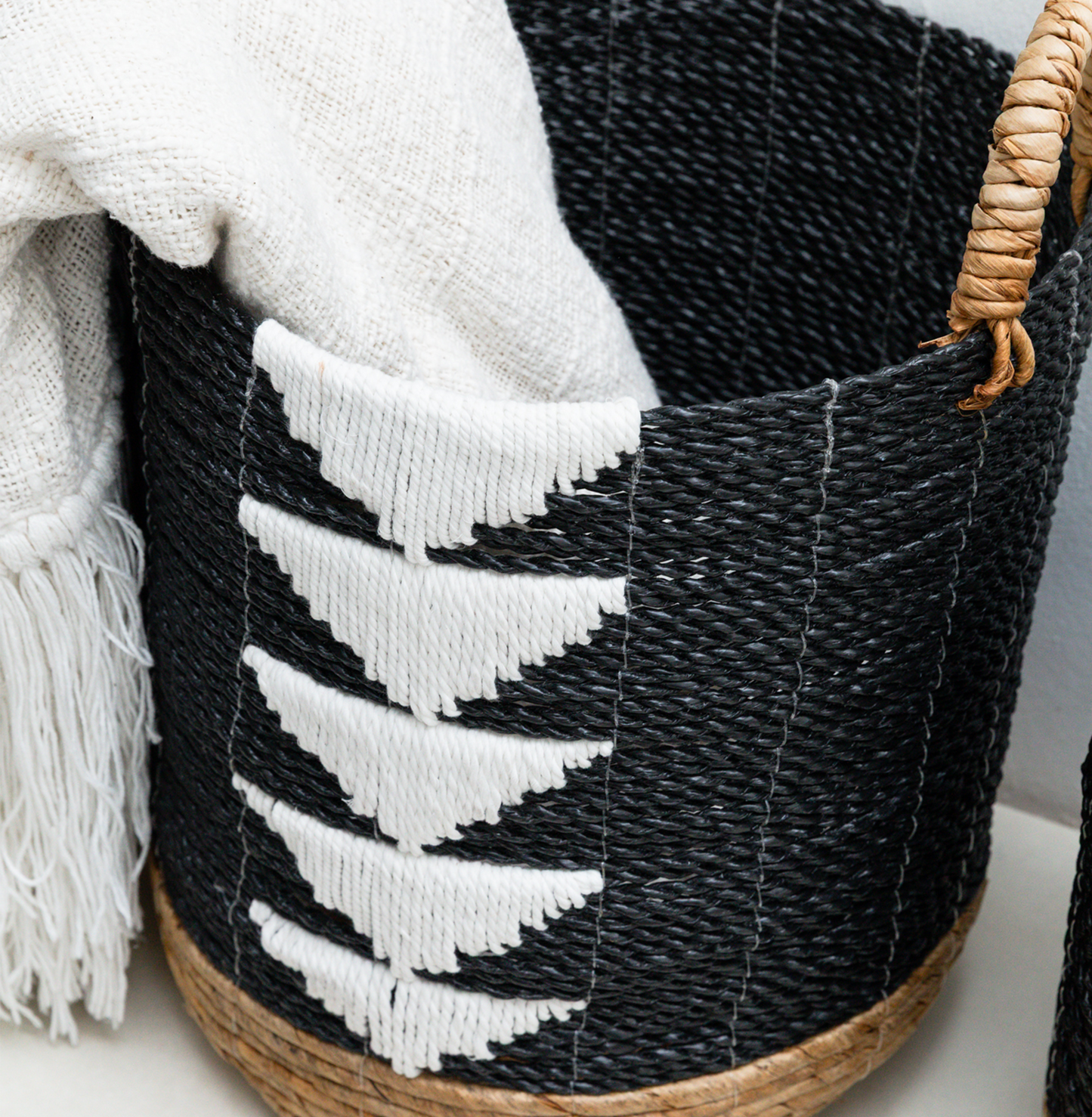 The Black Rope Raffia Rattan Basket